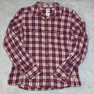 The North Face Womens Long Sleeve Flannel Shirt Red Pink Plaid Size Large Casual